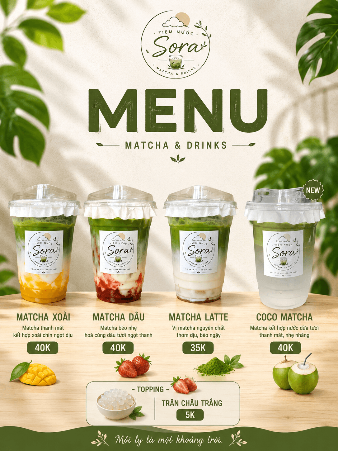 Menu Matcha & Drinks - Tiệm nước Sora